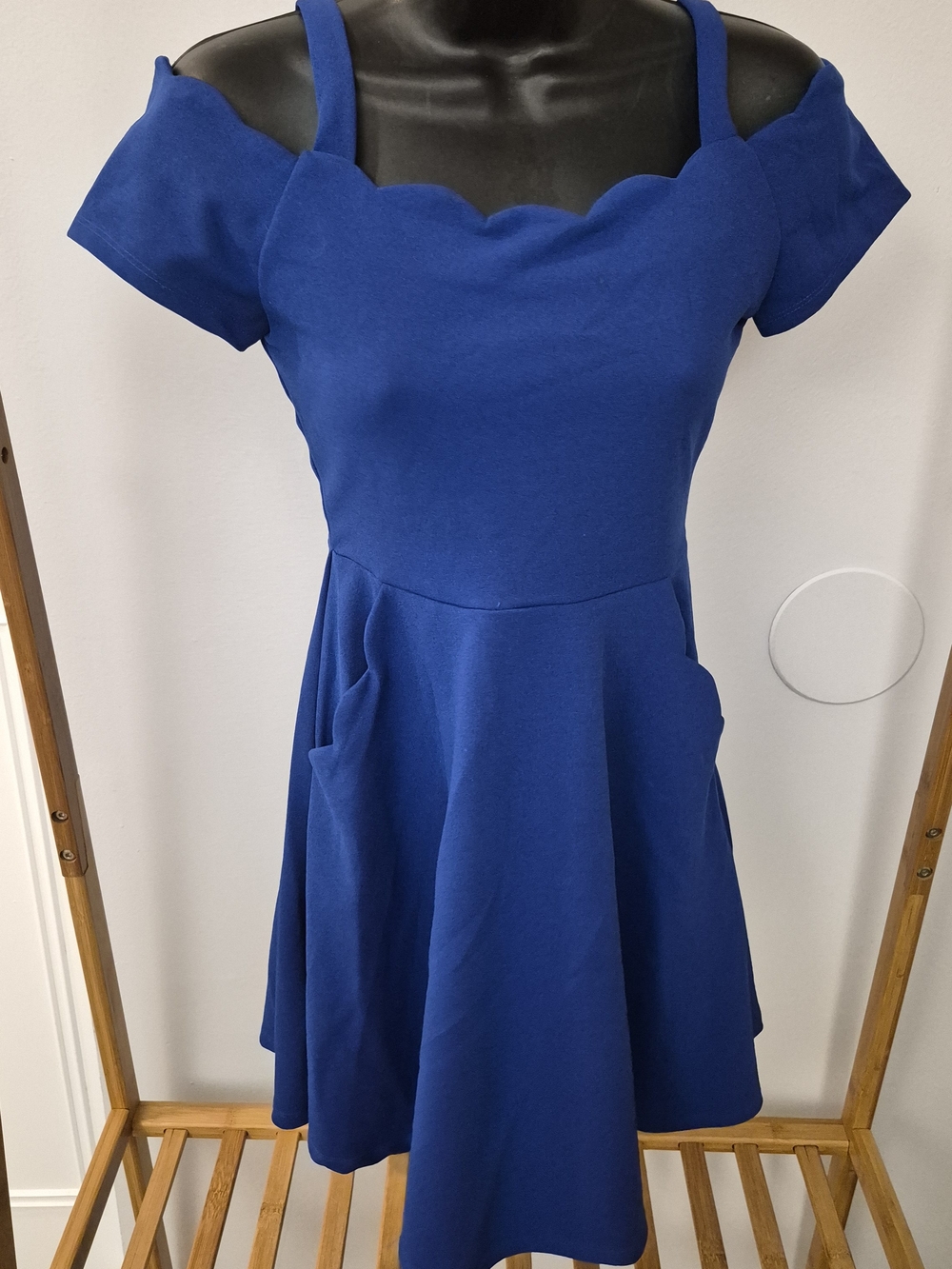 Rare Editions Royal Blue Scallop Neck Mini Dress